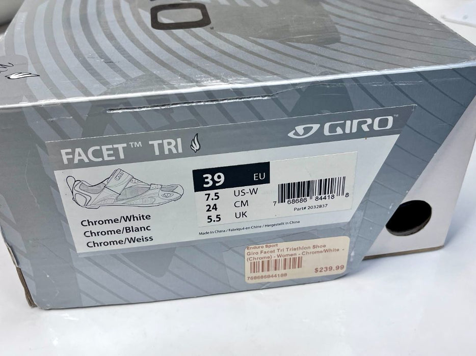*Giro Facet Women's Triathlon Cycling Shoe Chrome/White 39