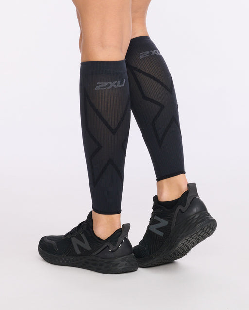 2XU Compression Calf Guards for Lower Leg Support and Recovery,  Black/Black, Large
